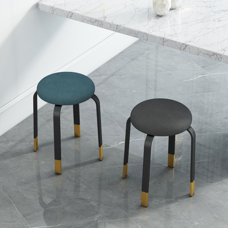 Footstool Ottoman Upholstered Metal Frame Fabric Modern Solid Round Ottoman