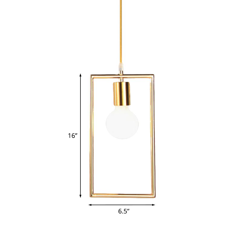 Golden Rectangle Hanging Ceiling Light with Frame Loft Style 1 Light Bedroom Pendant Lamp