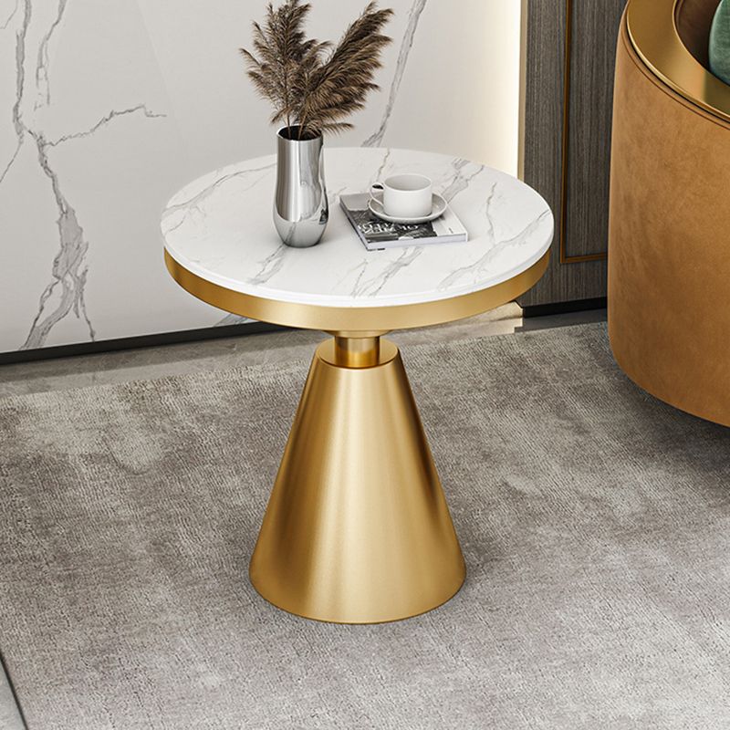 Modernistic Round Slate Top Side End Table Metal Pedestal Table