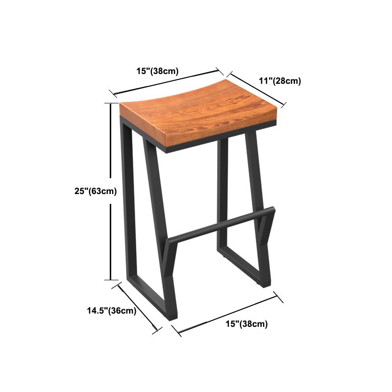 Industrial Backless Footrest Bar Stool Medium Wood Bristol Iron Stool