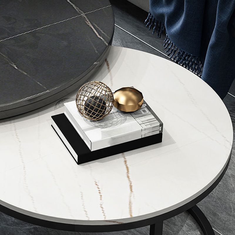 Modern Round Nesting Coffee Table with Steel Frame Base in Black