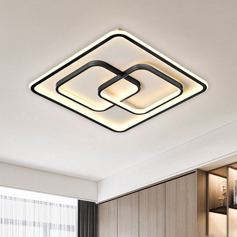 Black/Gold Square Flush Mount Lamp Modernist LED Metallic Ceiling Fixture in Warm/White Light, 16.5"/20.5" W