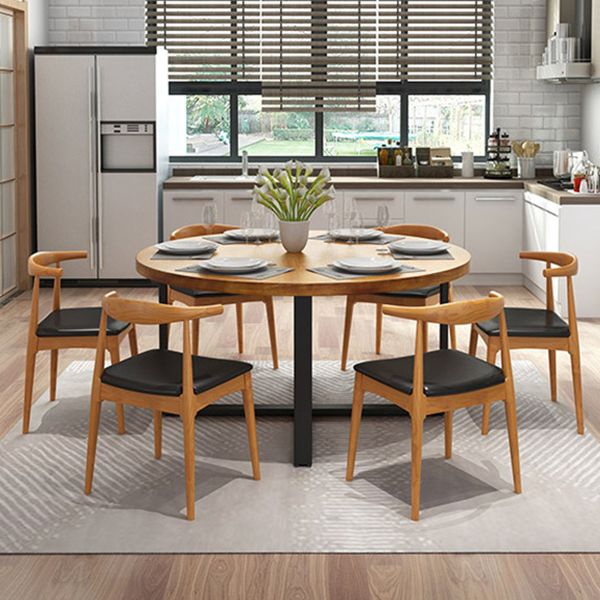 1/7 Pieces Modern Dining Set Solid Wood Round Table with Leather Chairs