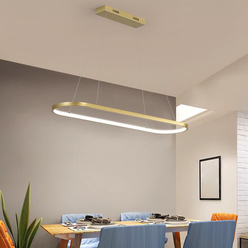 Modern Kitchen Island Lighting Oval Metal Island Light Fixture in Gold Finish