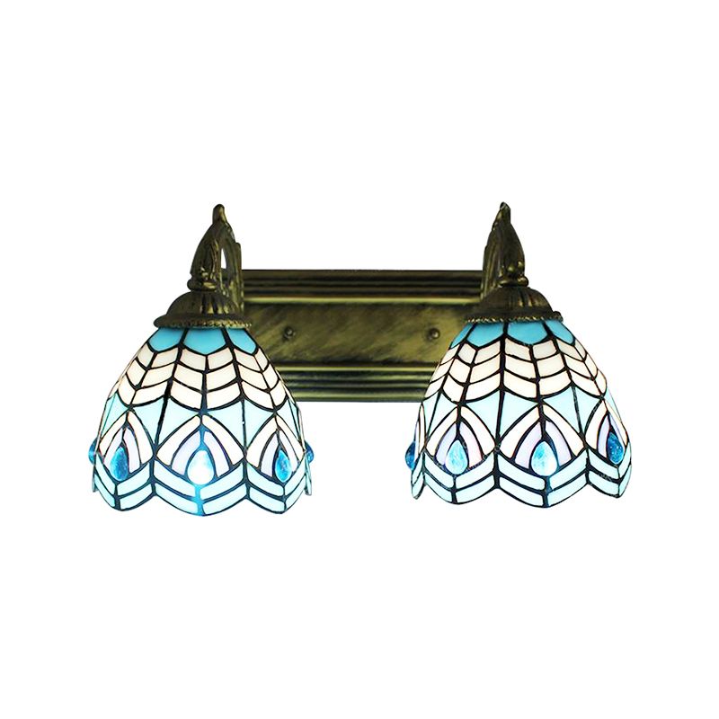 Tiffany Style Dome Wall Lighting Stained Glass 2 Heads Decorative Wall Fixture Light in Blue