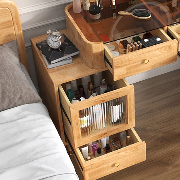 Contemporary Drawers Dressing Table Solid Wood Dresser Mirrored Vanity Set