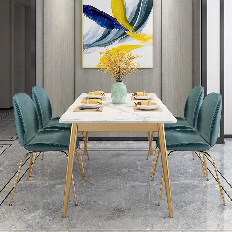 Glam Stone Rectangle Dining Table Metal Legs for Dining Room
