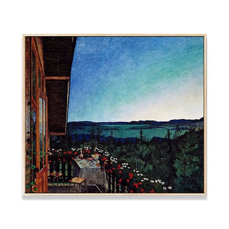 Neo-Romanticism Canvas Art in Green Harald Solberg Balcony Scenery Wall Decor for Room