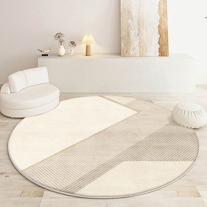 Beige Modern Carpet Polyester Line Area Carpet Tear Resistant Carpet for Home Decoration