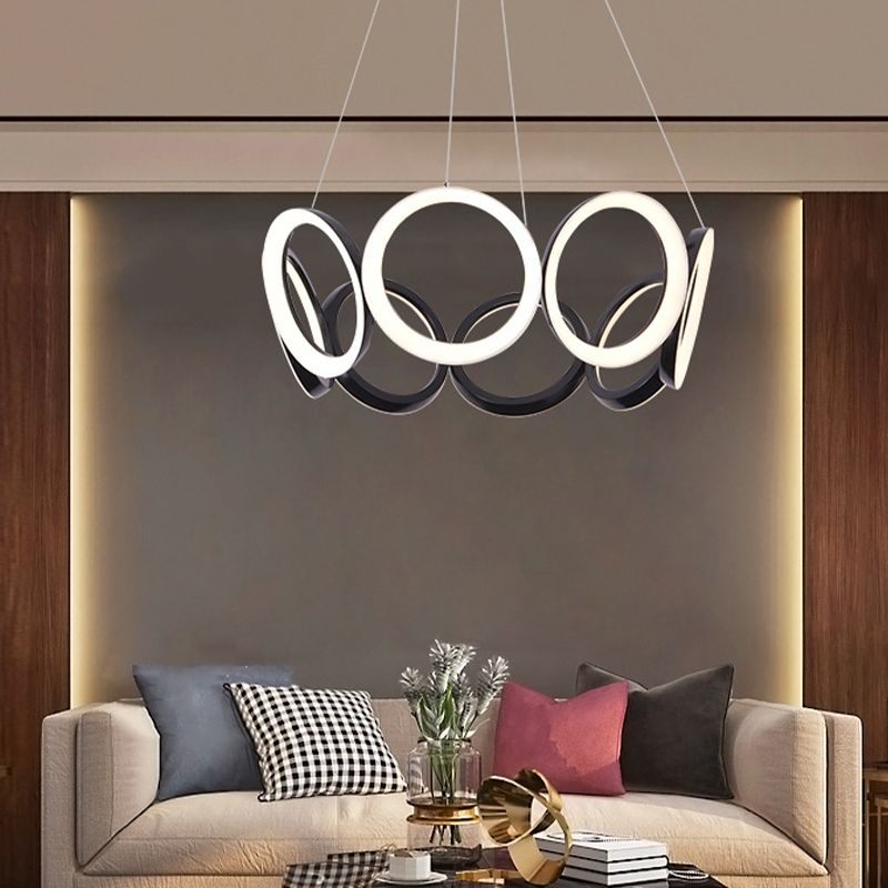 Elektroplate aluminium led kroonluchter in moderne eenvoud acryl circulaire hanglamp in zwart