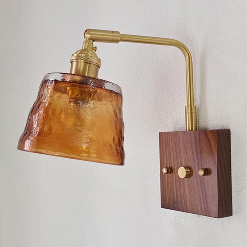 Modern Wood Wall Sconce Geometric Shape Wall Light with Glass Shade for Bedroom