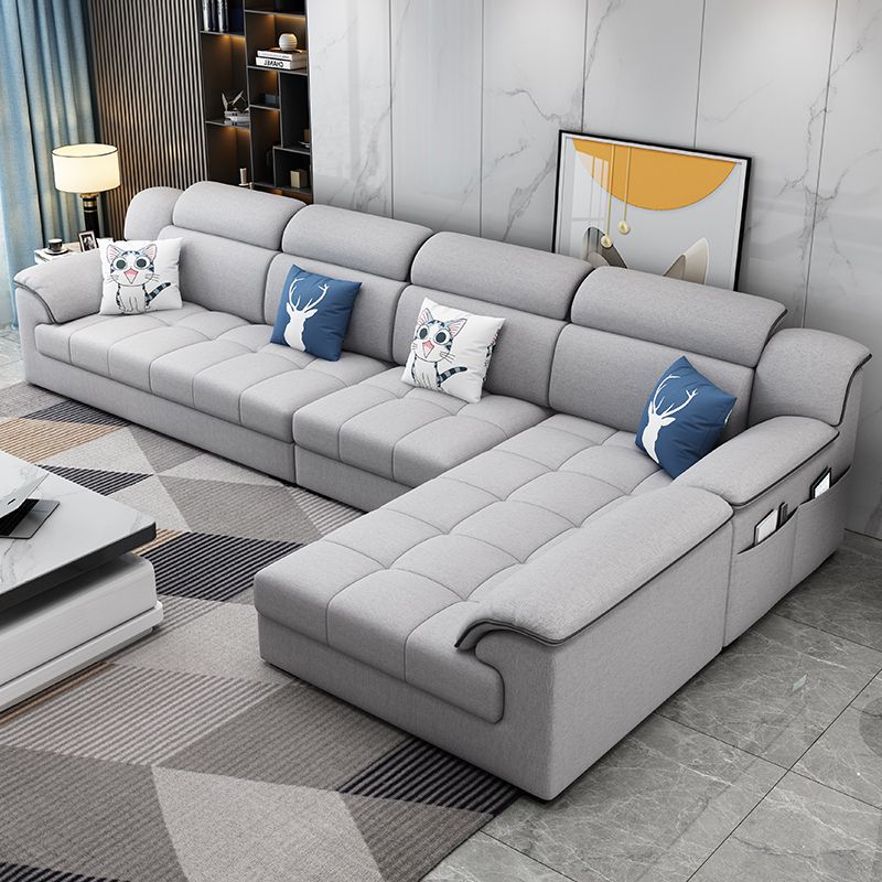Modern Fabric Sofa in Grey Pillow Top Arm Sofa with Bolster Pillows