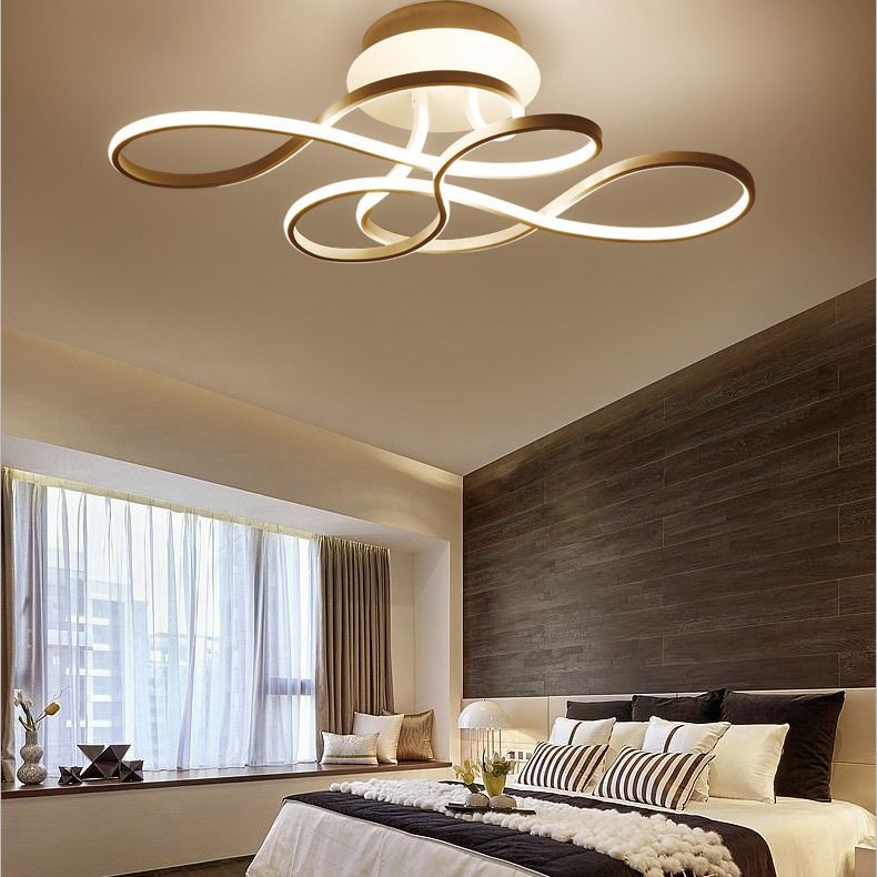 29.5 Inches Wide Minimalist Style LED Line Light Aluminum Alloy Irregular Ceiling Flush Mount Lighting Fixture for Dining Room