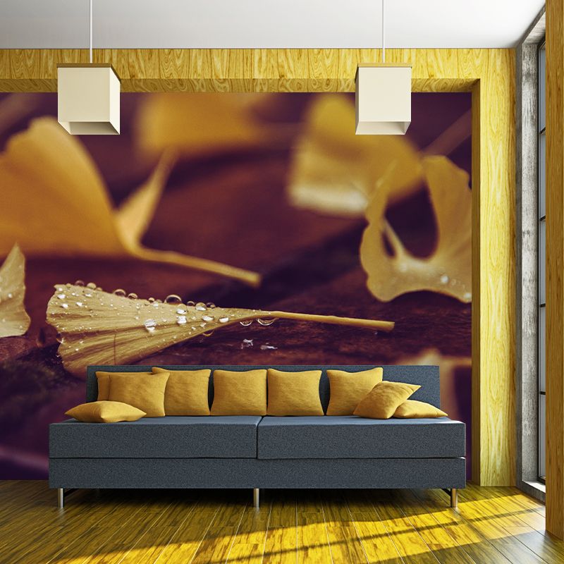Plant Mural Wallpaper Ginkgo Leaf Pattern for Reading Room Bedroom Home Decor