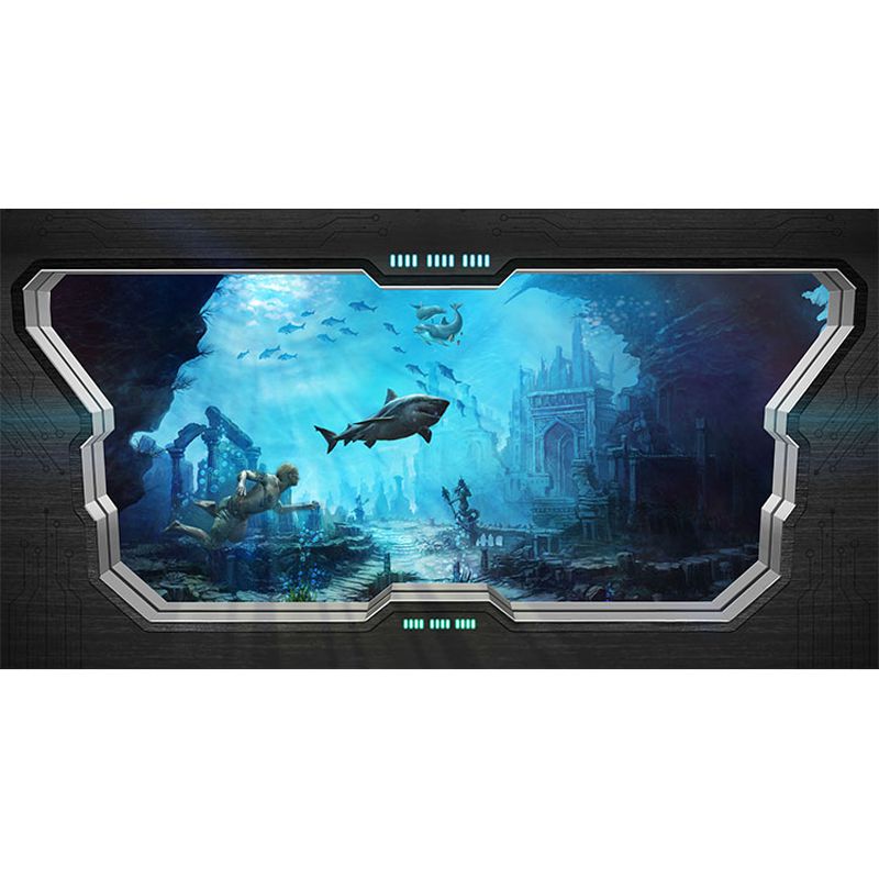 Modern 3D Undersea Mural Wallpaper in Dark Blur, Undersea Wall Covering for Meeting Room