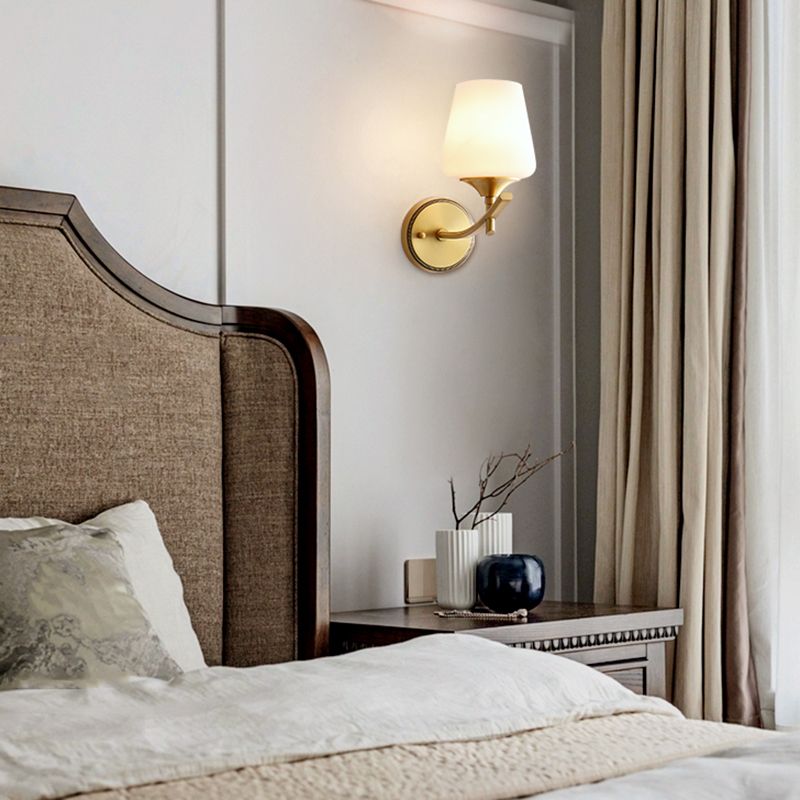 Golden Copper Wall Lamp Modern Style Wall Mount Lamp with Glass Shade for Bedroom