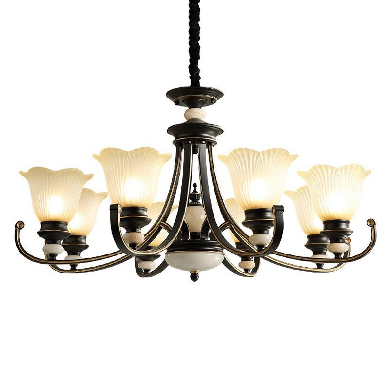 Blumenförmige gefrorene Glas Kronleuchter Beleuchtung Klassiker Esszimmer Anhänger Licht in Schwarz