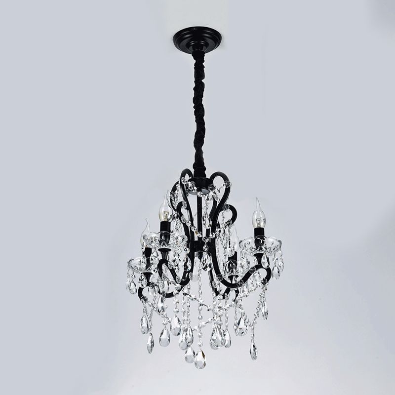 4/5 Lights Crystal Stands Chandelier Light Modern Black Bedroom Swag Hanging Ceiling Fixture