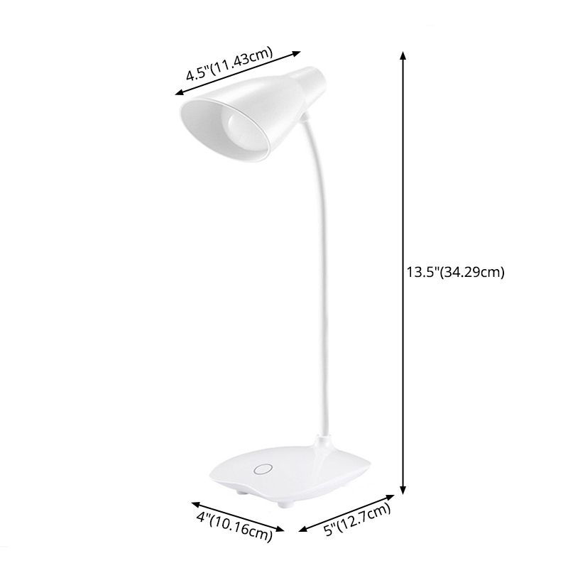 White Bud Shaped USB Study Lamp Modern Plastic LED Desk Light with Flexible Gooseneck Arm
