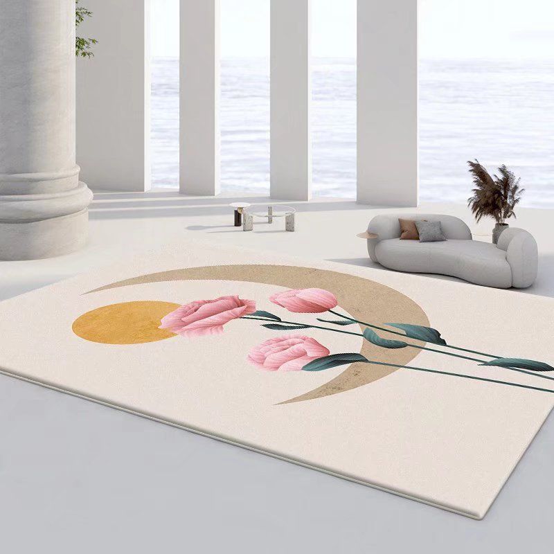Creative Flowers Print Carpet Polyester Rug Pet Friendly Indoor Rug for Living Room