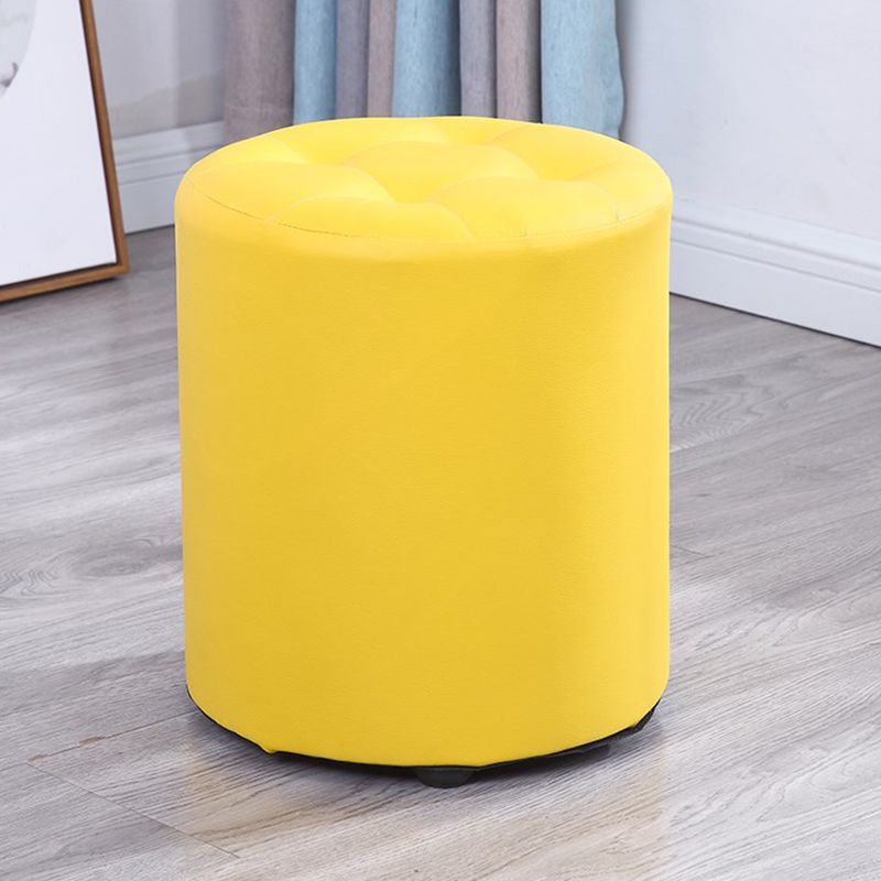 Modern Cylinder Shape Boucle Pouf Plain PU Leather Tufted Ottoman Footrest