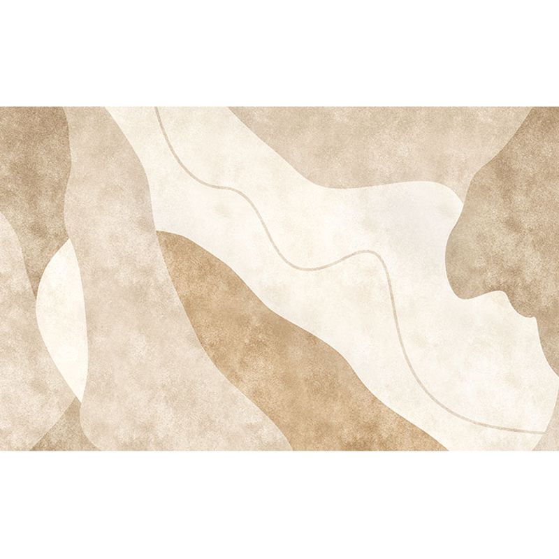 Apricot Tone Simple Area Rug Polyester Color Block Print Rug Non-Slip Backing Carpet for Living Room