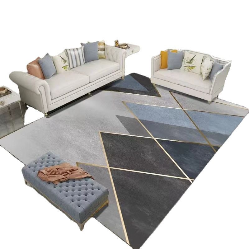 Polyster Rectangle Area Carpet Bedroom Geometric Printed Contemporary Non-Slip Backing