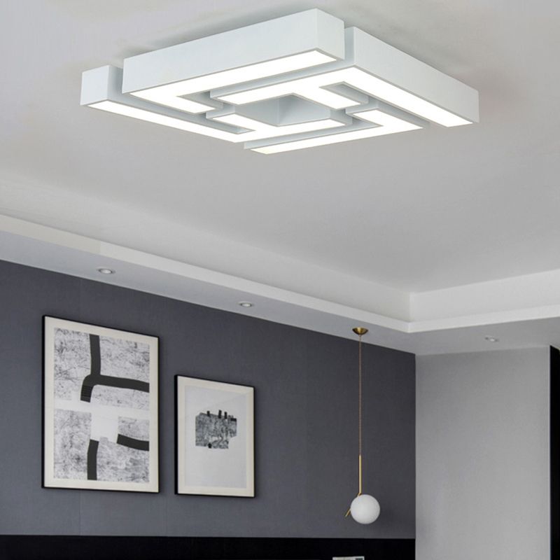 Plafonnier LED moderne blanc pour chambre à coucher, plafonnier avec abat-jour en métal en forme de labyrinthe, lumière blanche/chaude