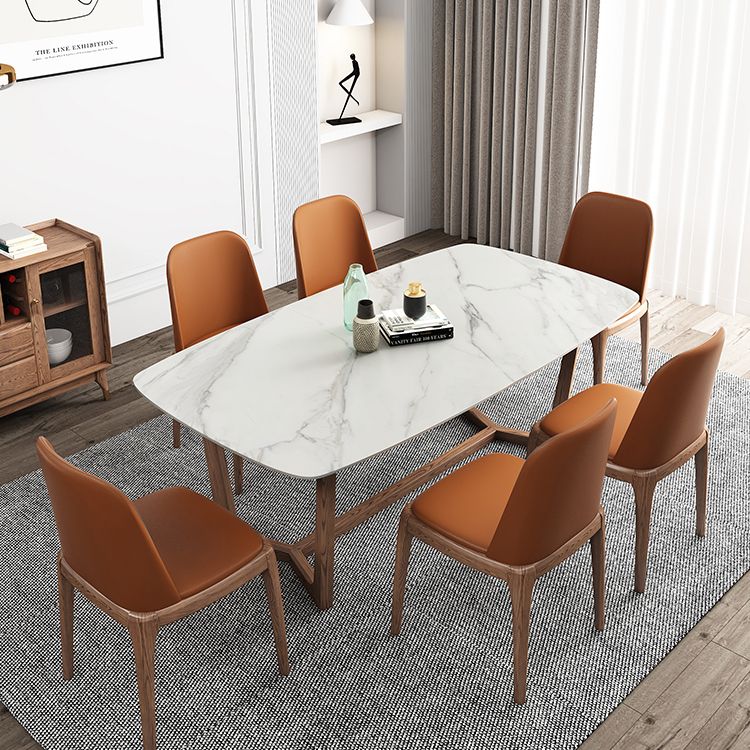 Mesa rectangular con tapa de piedra sinterizada para restaurante mesa moderna con base de caballete de fresno