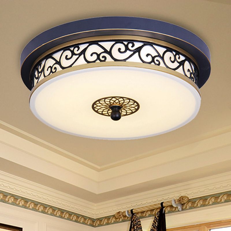LED Living Room Ceiling Mounted Fixture Classic White Flush Light with Drum Frosted Glass Shade in White/Warm Light, 12"/16"/19.5" W