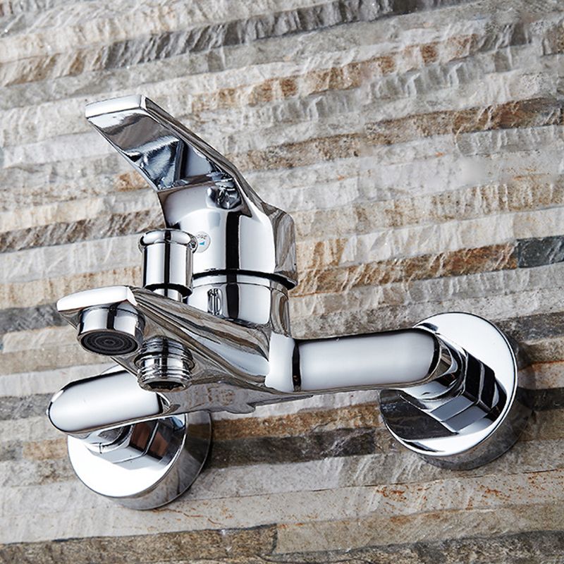 Modern Silver Tub Spout One Handle and Two Hole Brass Wall Mounted Faucet