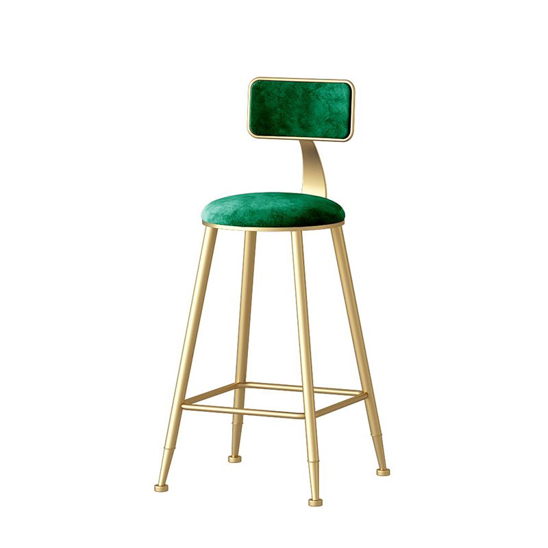 Nordic Style Backrest Counter Stool Iron Cafe Bar Stool with Velvet Cushion and Pedal