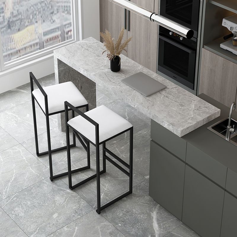 Modern Backrest Armless Counter Stool Iron Cafe Bar Stool with Velvet Cushion and Pedal