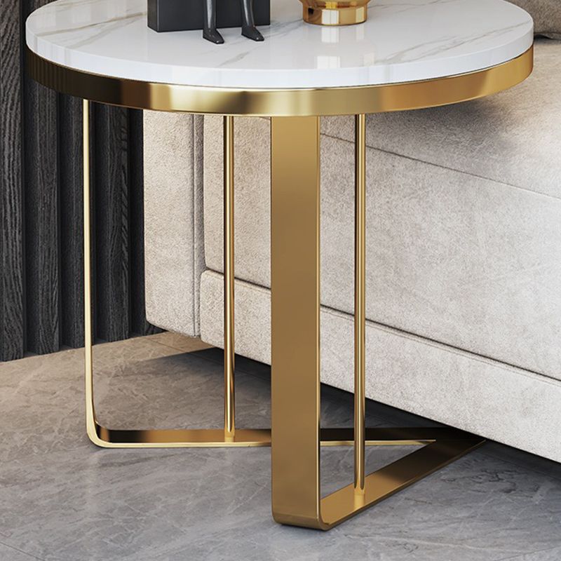 Modern Stone Top Side Table Round Black/Gold Metallic C Table