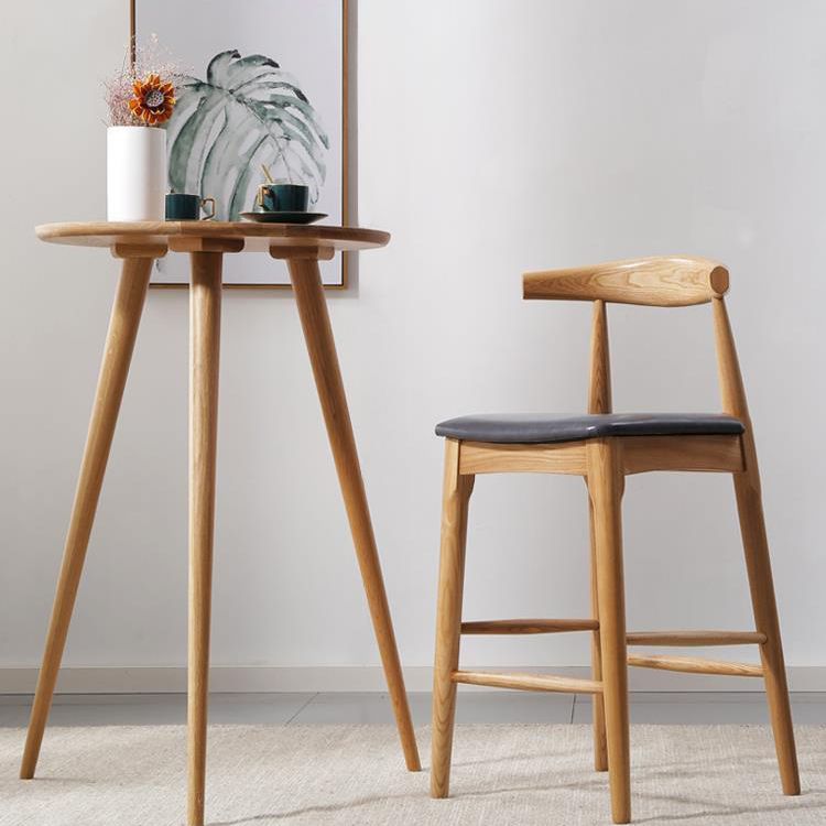 Faux Leather Dining Stools Industrial Bar Stool with Solid Wood Base