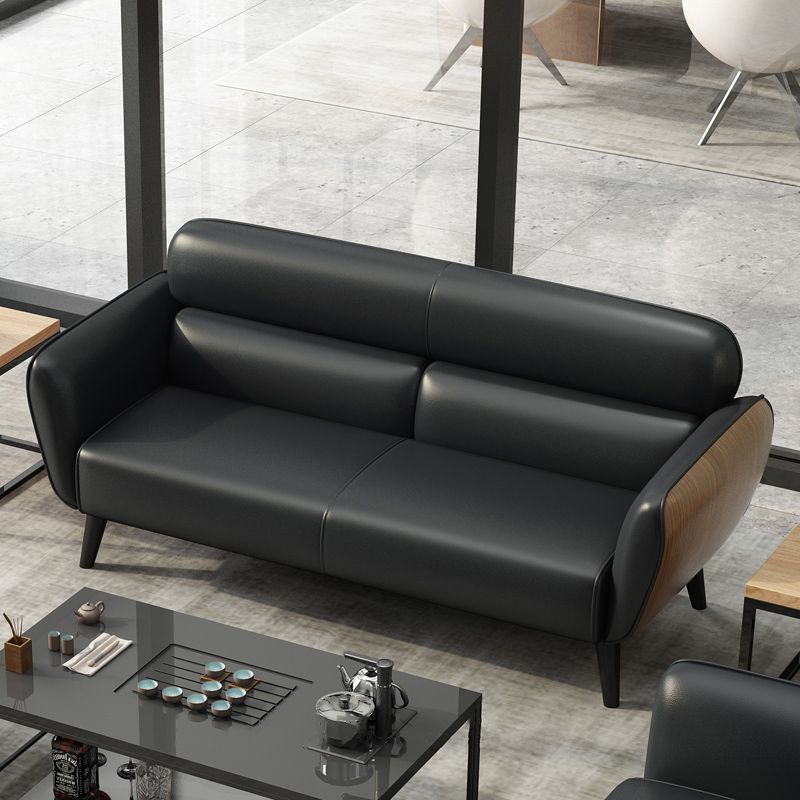 Faux Leather Square Arm Sofa Foam Filled Sewn Pillow Back Sofa for Living Room