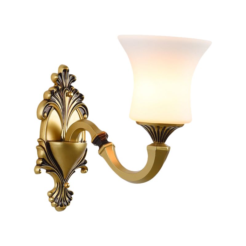 Bell Bedroom Up Wall Mounted Light Antiqued Frosted Glass 1/2-Light Brass Wall Lamp Fixture