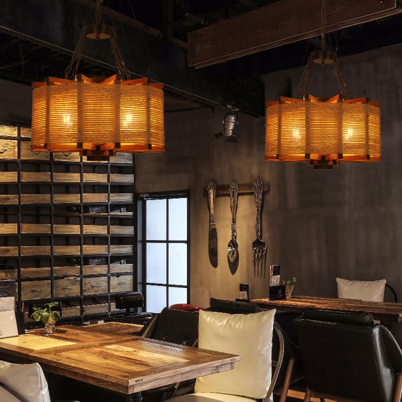 Industrial Hanging Pendant Retro Wood Light Hotel Foyer Light
