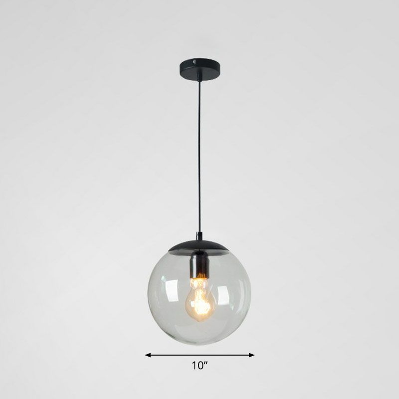 Clear Glass Globe Hanging Light Minimalistic 1-Light Black Pendant Lighting for Restaurant