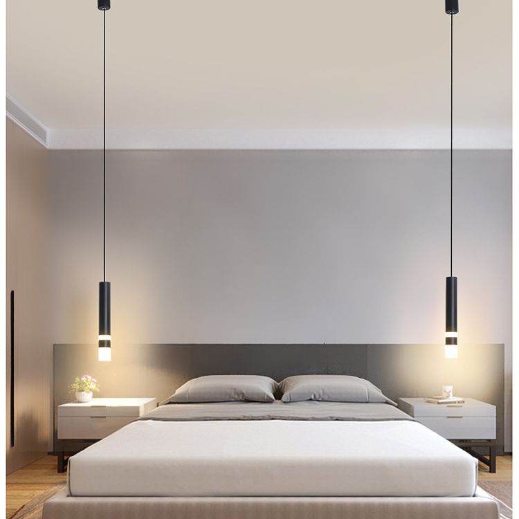 Schwarz-Finish-Rohr Anhängerlampe moderne 1-Kopf-Acryl-LED-Deckenleuchte für Schlafzimmer