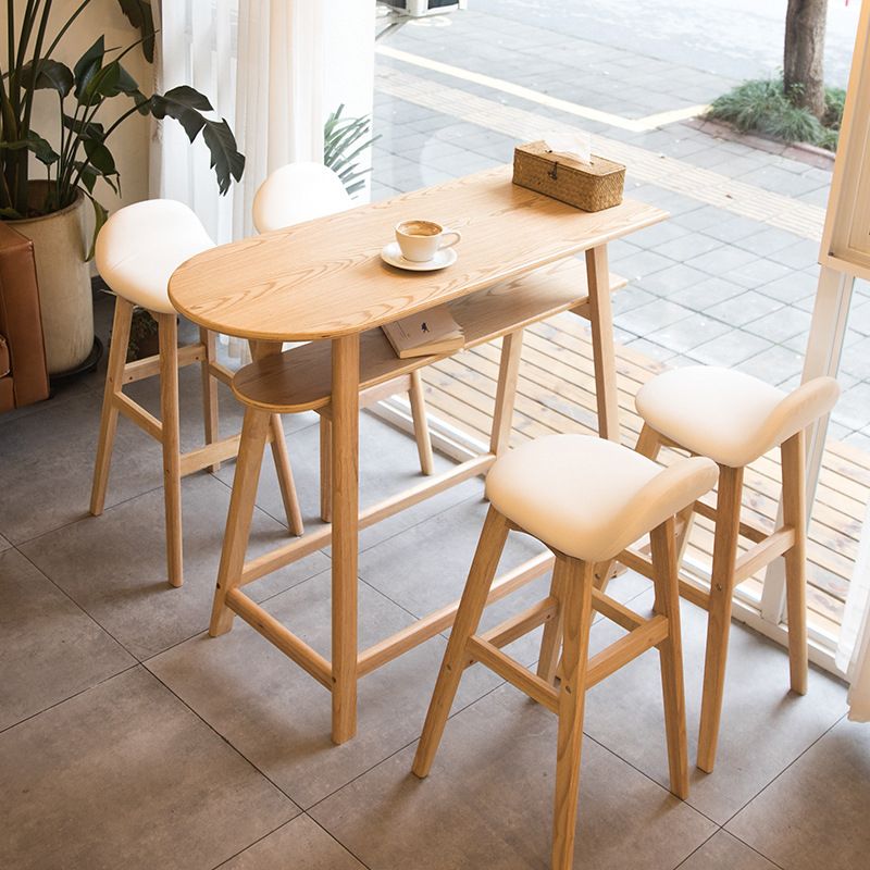 Scandinavian Natural Wood Counter Stools Low Back Bar Stools with Bucket Seat