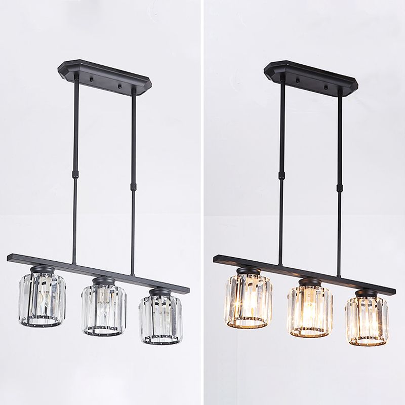 Contemporary Island Light Cylinder Crystal Island Pendant Lights for Kitchen