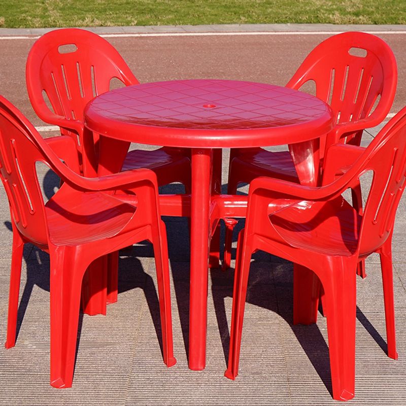 Modern Plastic Patio Table Outdoor Dining Table with Umbrella Hole