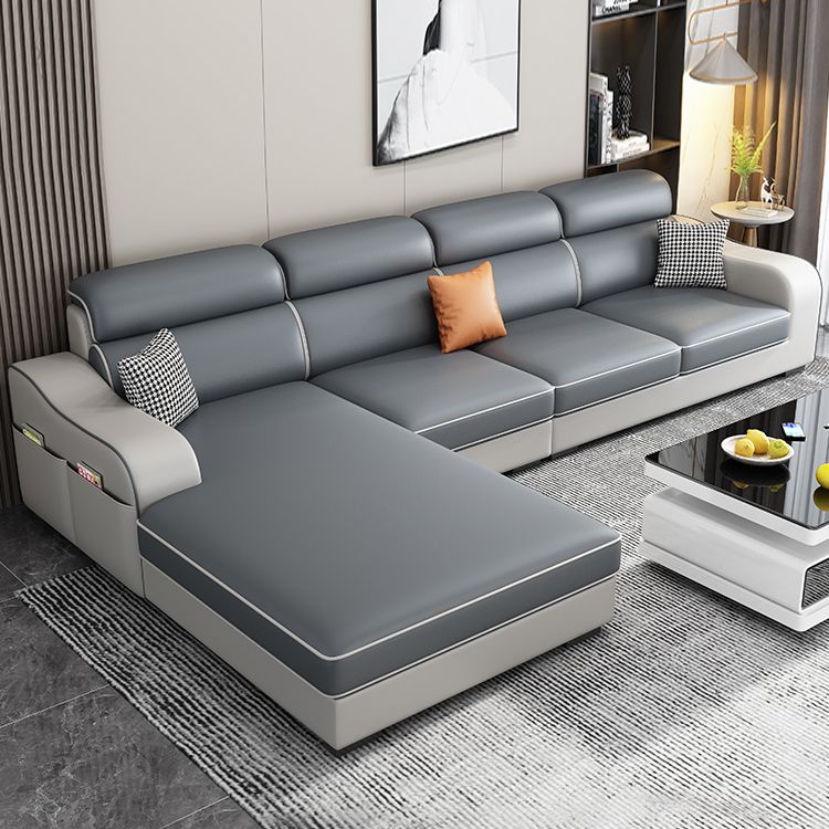 Blue L-Shape Sectional Sofas Living Room Square Arm Sectional Couch