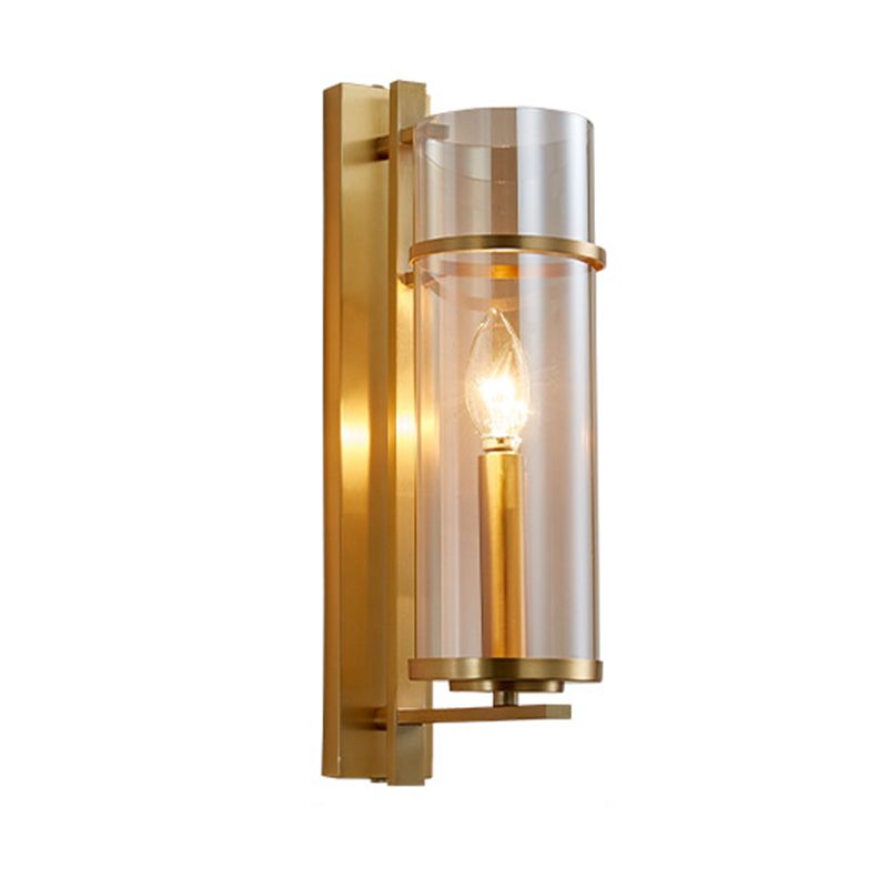 Glass Cylinder Shape Wall Light Modern Style 1-Light Wall Light Sconce