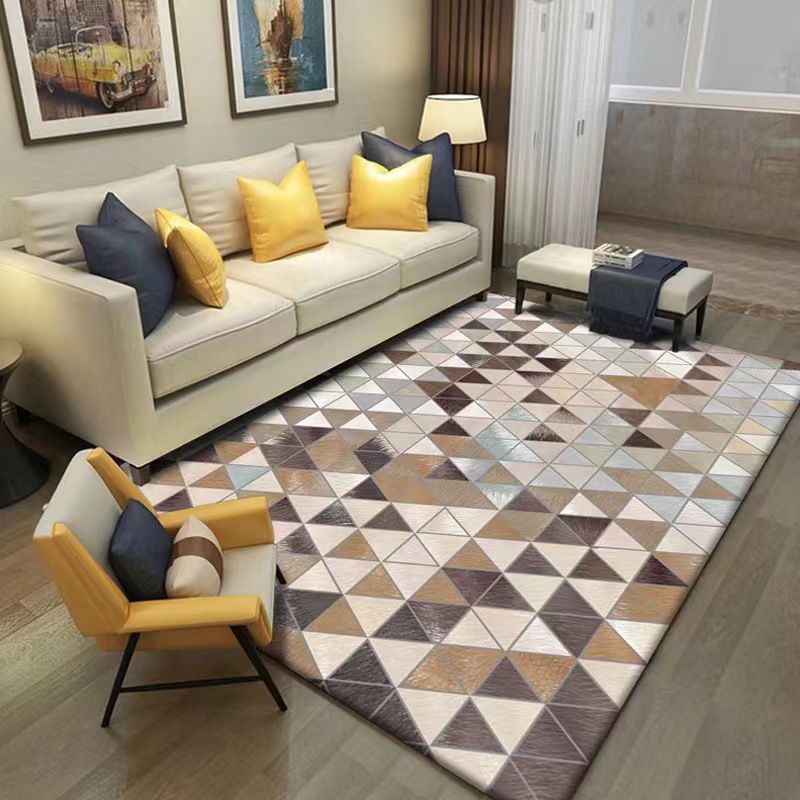 Blue Casual Indoor Rug Polyester Geometric Carpet Anti-Split Backing Rug for Living Room