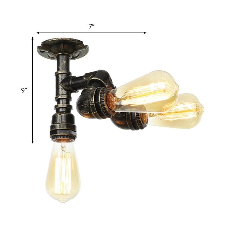 Water Pipe Metal Semi Flush Mount Vintage 3/4 Lights Indoor Ceiling Light Fixture in Antique Brass/Aged Silver/Antique Bronze