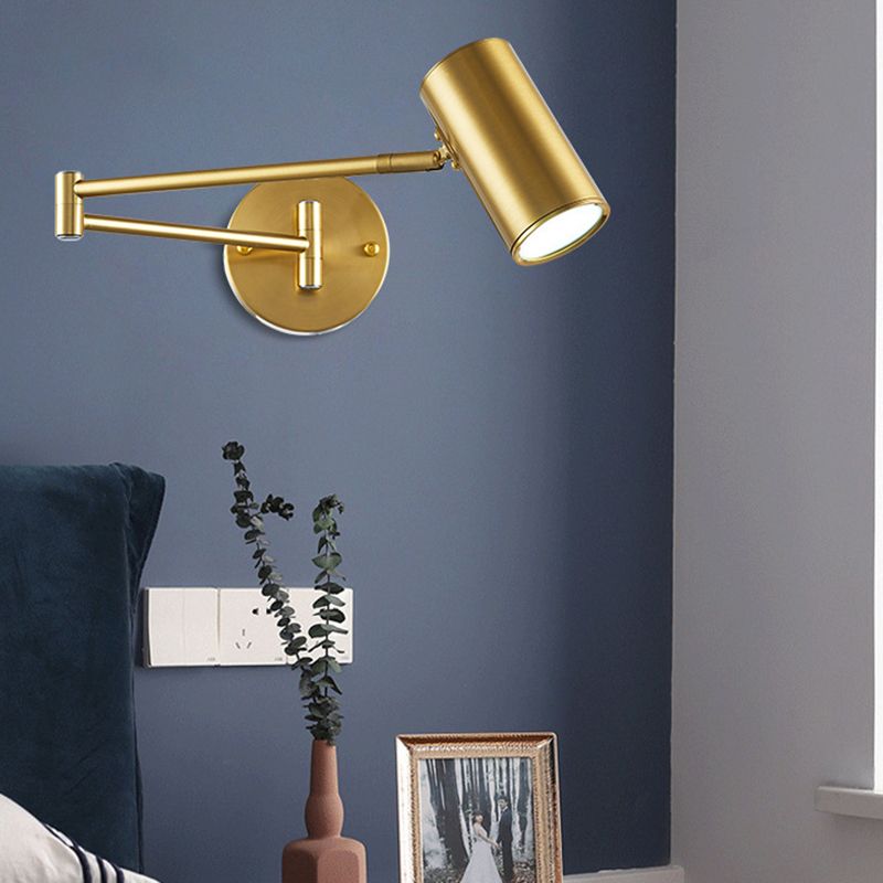 Swing Arm Metal Wall Sconce Light Nordic Cylinder Shade Sconce Light for Bedroom