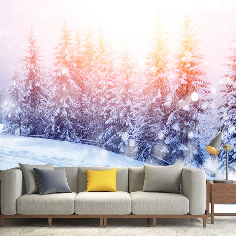 Modernist Sunlight Snowy Cypress Mural for Living Room Custom Wall Decor in Pink