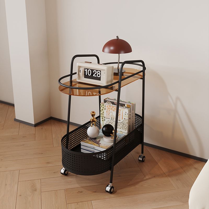 25.6" Wide Metal & Glass Side Table Elliptical Sofa Side Accent Table with Casters